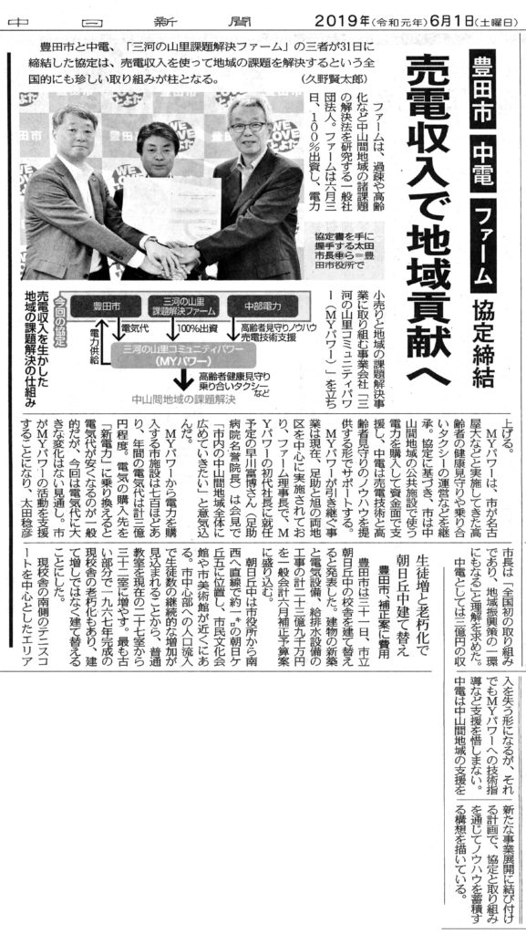中日新聞-2019年6月1日掲載